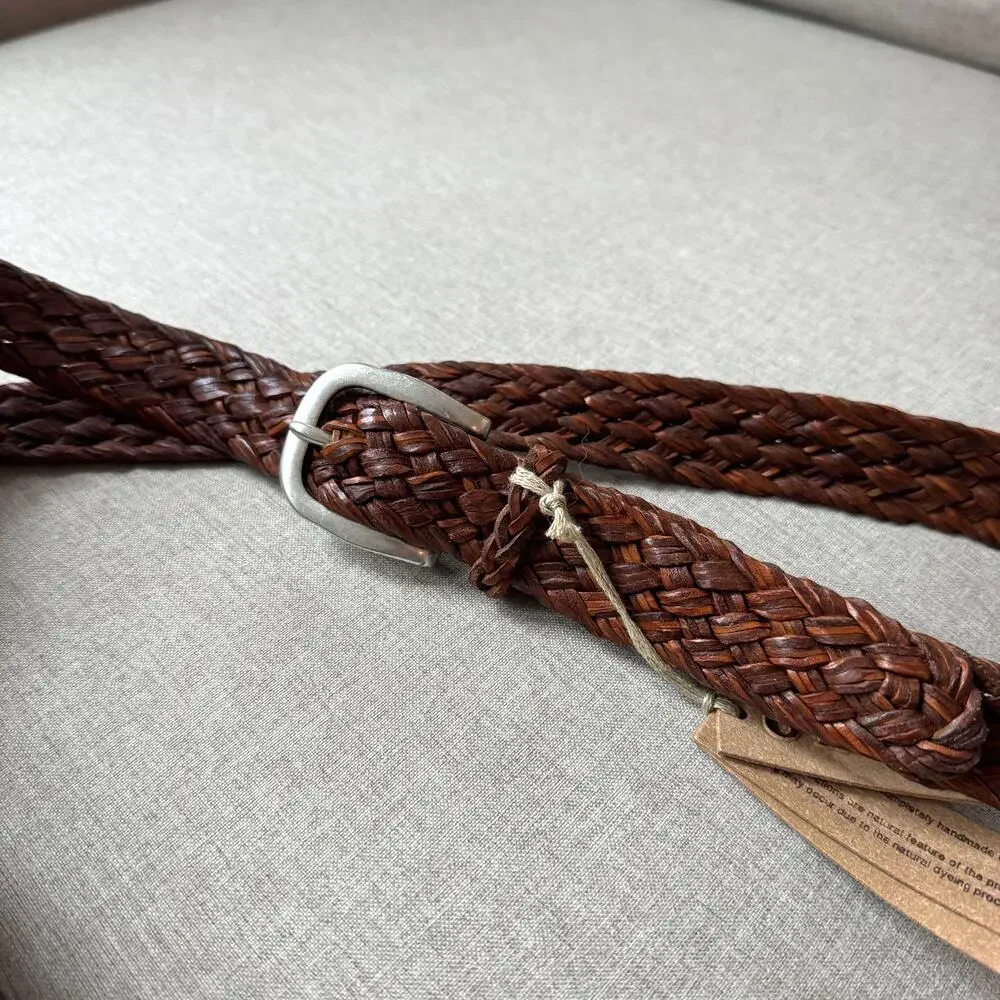 Orciani Handmade Woven Braided Brown Leather Silver Buckle Belt 100 NEW Western